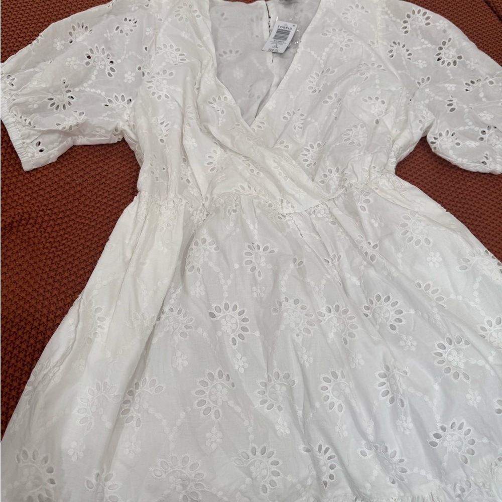 Torrid White Puff Sleeve V-Neck Sundress